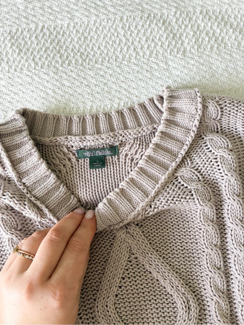 wild fable Cable Knit Crewneck Sweater in Light Taupe - Picture 3 of 4